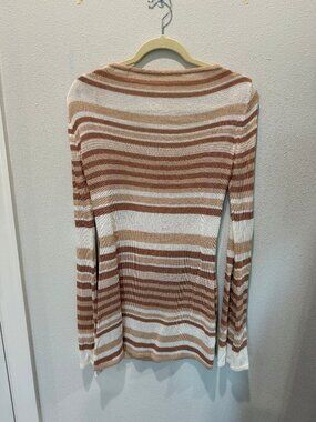 Striped Bell Sleeve Fine Crochet Low Back Mini Dress